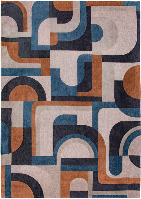 8' Gray And Beige Geometric Washable Round Rug