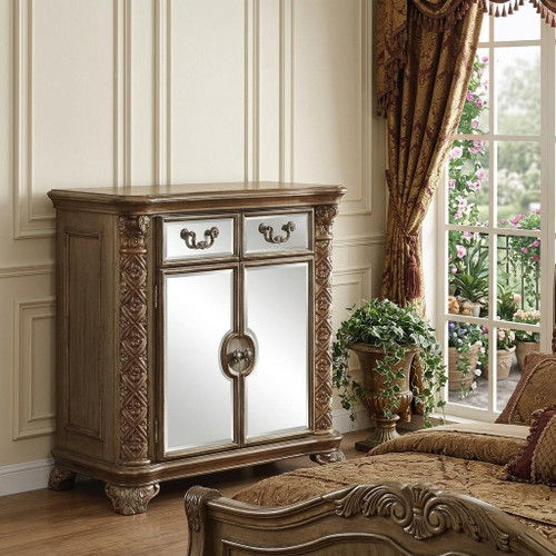 55" Gold Carved Scrollwork Solid Wood Two Drawer Combo Dresser