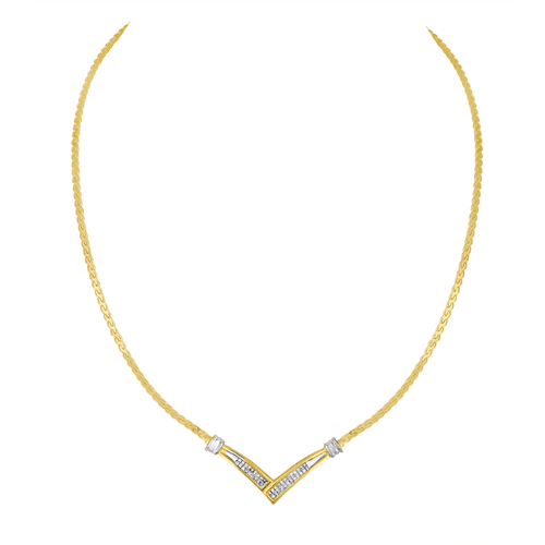 10 Karat Yellow and White Gold 1/2 Carat Total Diamond Weight Diamond "V" Shape Necklace (H-I, SI2-I1)