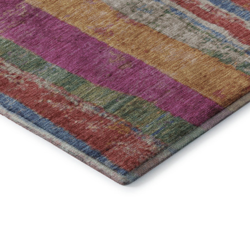 9' X 12' Beige Orange And Blue Striped Washable Area Rug With UV Protection