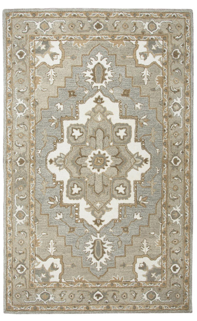 5' X 8' Gray And Natural Wool Medallion Hand Tufted Area Rug