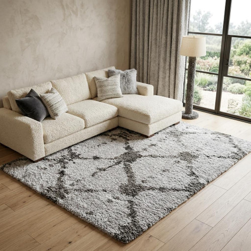 8' X 10' Gray And Dark Gray Trellis Shag Area Rug