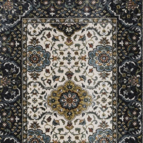 8' Ivory Medallion Runner Rug With Fringe