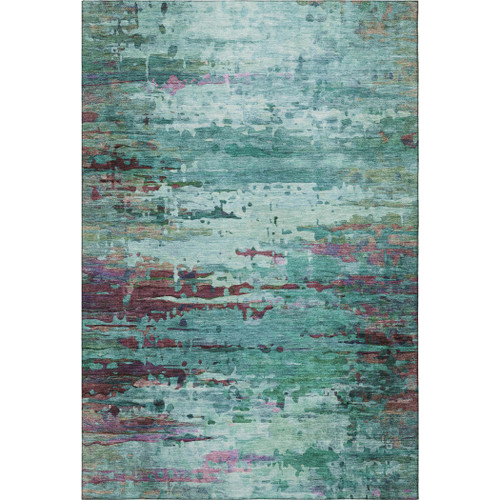 9' X 12' Teal And Plum Abstract Washable Area Rug With UV Protection
