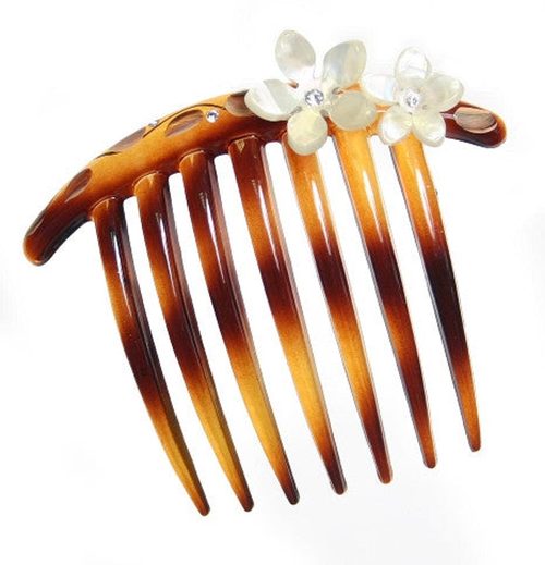 Tortoise Shell French Twist Hair Comb with Rhinestone Roses 