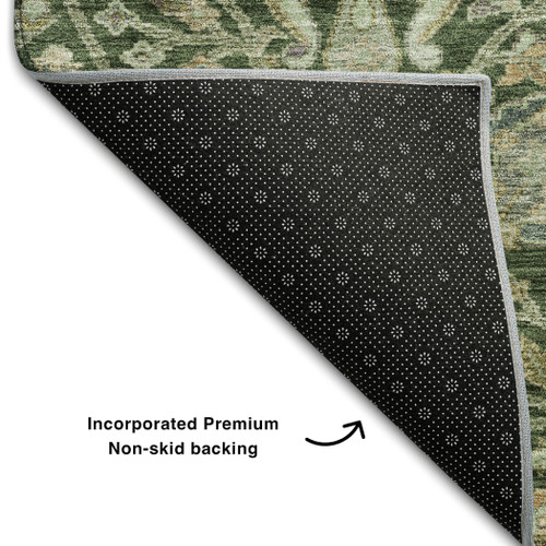 3' X 5' Green And Beige Floral Washable Area Rug With UV Protection