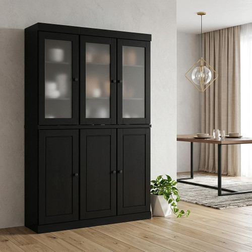72" Black Solid Wood Six Door Pantry Or Storage Closet