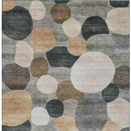 9' X 12' Taupe And Brown Geometric Washable Indoor Outdoor Area Rug