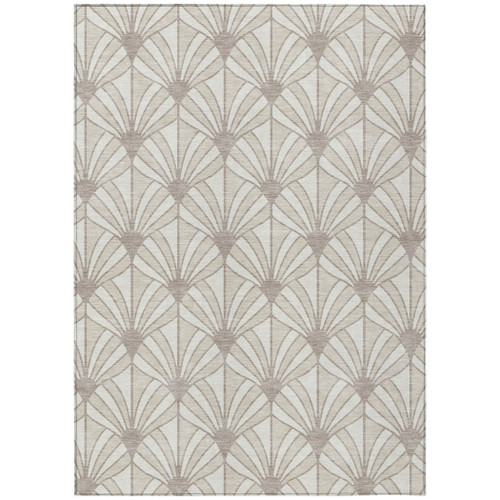9' X 12' Ivory Beige And Taupe Seashell Washable Indoor Outdoor Area Rug