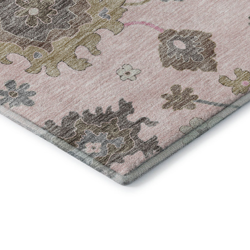 10' X 14' Pink Ivory And Brown Floral Medallion Washable Area Rug With UV Protection