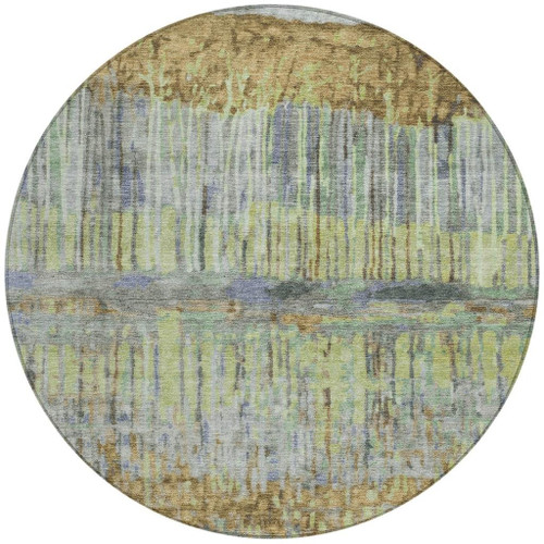 8' Khaki And Taupe Round Abstract Washable Indoor Outdoor Area Rug