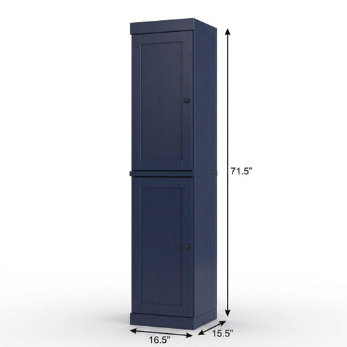 17" Navy Blue Solid Wood Free Standing Double Door Linen Cabinet