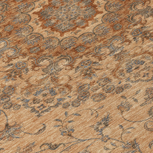 8' Copper And Orange Round Floral Medallion Washable Indoor Outdoor Area Rug