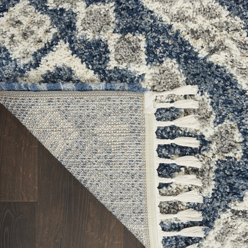8' X 11' Denim Blue And Ivory Geometric Shag Non Skid Area Rug