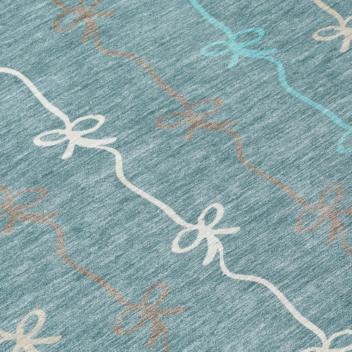 9' X 12' Teal Blue And Aqua Southwestern Washable Indoor Outdoor Area Rug