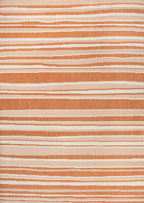 8' X 10' Orange And Cream Striped Indoor Outdoor Area Rug