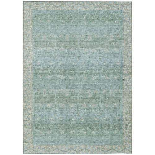 9' X 12' Mint Green And Green Tribal Washable Indoor Outdoor Area Rug