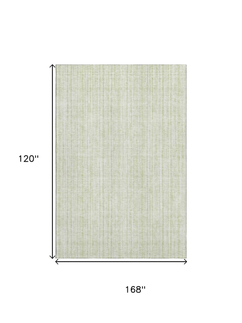 10' X 14' Mint Green And Ivory Striped Washable Area Rug With UV Protection