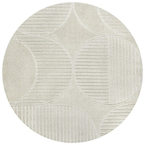 9' Ivory And Cream Round Striped Indoor Outdoor Area Rug