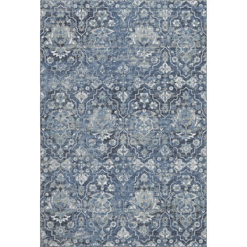 8' X 10' Blue And Ivory Floral Medallion Distressed Washable Area Rug With UV Protection