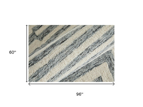 5' X 8' Gray And Ivory Wool Geometric Hand Tufted Area Rug