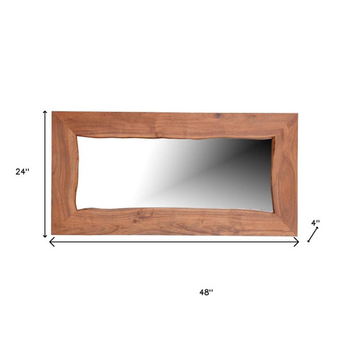 24" Brown Solid Wood Live Edge Freestanding and Wall Mount Accent Mirror