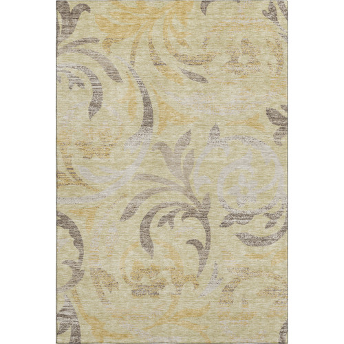 8' X 10' Gold Beige And Taupe Floral Washable Area Rug With UV Protection