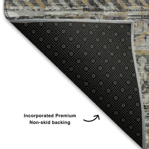 3' X 5' Gray Gold And Ivory Moroccan Washable Area Rug With UV Protection