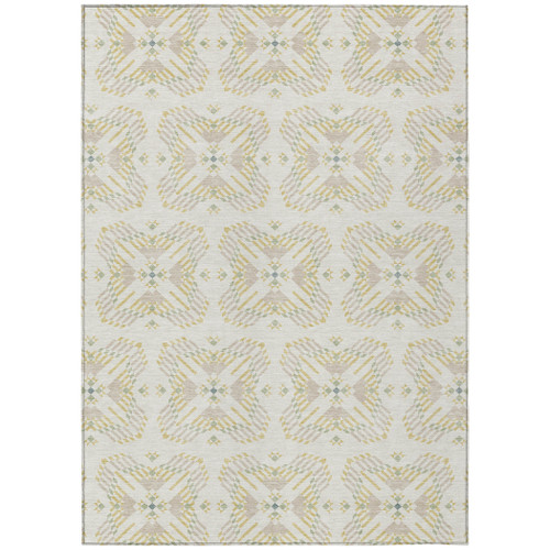 9' X 12' Ivory And Beige Geometric Washable Indoor Outdoor Area Rug