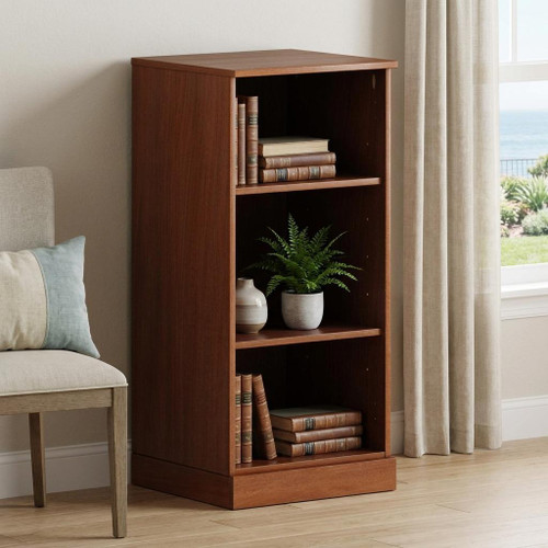 36" Coffee Solid Wood Adjustable Three Tier Library Bookcase