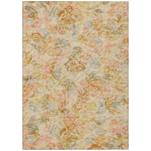 8' X 10' Peach And Orange Floral Washable Indoor Outdoor Area Rug