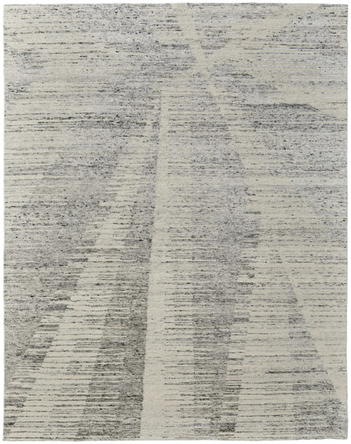 3' X 5' Ivory and Gray Abstract Hand Knotted Worn Faded Area Rug