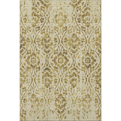 3' X 5' Gold And Beige Floral Washable Area Rug With UV Protection