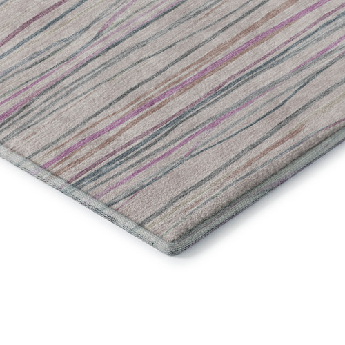 10' X 14' Pink Mint Green And Ivory Striped Washable Area Rug With UV Protection