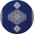 8' Navy Blue Ivory And Gray Oriental Washable Round Rug With UV Protection