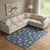 10' X 14' Navy Blue Gold And Gray Floral Washable Area Rug With UV Protection