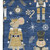 3' X 5' Navy Blue Gold And Gray Floral Washable Area Rug With UV Protection