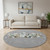 8' Gray Beige And Blue Geometric Washable Round Rug With UV Protection