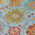 8' X 10' Sky Blue Gold And Pink Damask Washable Indoor Outdoor Area Rug