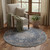 4' Blue Floral Power Loom Worn Faded Round Rug