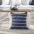 20" Blue And Ivory Striped Cotton Blend Throw Pillow Cover with Fringe Embroidery And Texture