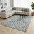 8' X 11' Sky Blue And Ivory Wool Geometric Hand Hooked Area Rug