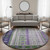 8' Green Purple And Ivory Striped Washable Round Rug With UV Protection
