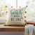 20" Blue Orange And Off White The Beach Is Where I Belong Beach Nautical Throw Pillow Cover with Pompoms
