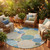 8' Blue And Teal Blue Round Geometric Washable Indoor Outdoor Area Rug