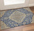 3' X 5' Navy Blue Beige And Gray Floral Medallion Washable Area Rug With UV Protection