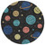 8' Black And Navy Blue Round Floral Washable Indoor Outdoor Area Rug
