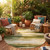 8' Olive Green And Green Round Abstract Washable Indoor Outdoor Area Rug