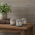 Set of Three Blue And Gray Abstract Glass Tabletop Votive Candle Holders