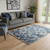 5' X 8' Denim Blue Ivory And Gray Geometric Washable Area Rug With UV Protection